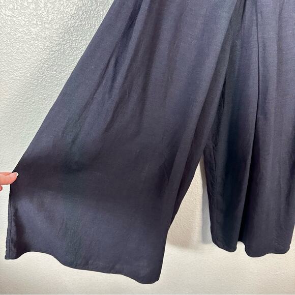 WHIT New York Womens Clemence Linen Wide Leg Crop Pant in Navy Blue Size 2 - Picture 5 of 11